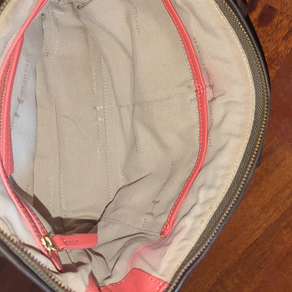 Vintage Halston Heritage Leather Handbag with Crossbody Option Salmon/Brown/Gold - Picture 6 of 6